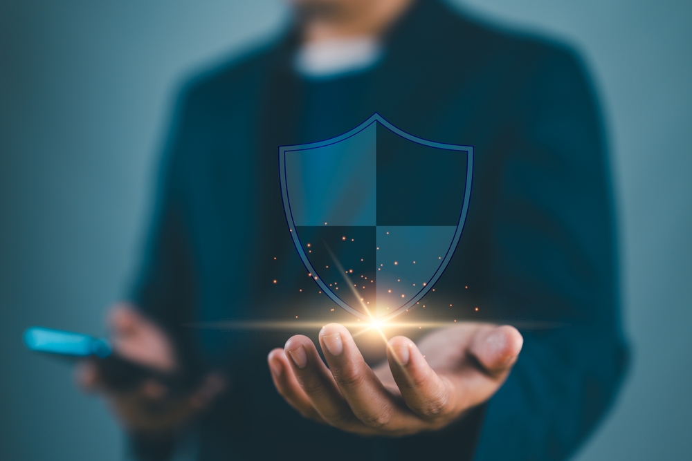 Businessman,Holding,Shield,Protect,Icon,For,Internet,Firewall,,Insurance,,Or